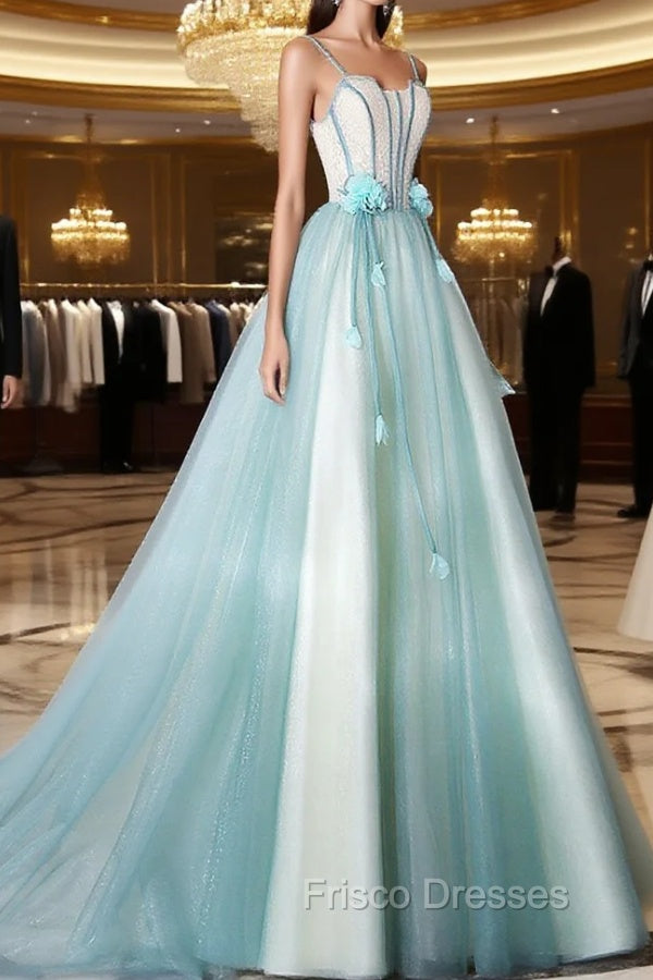 A-Line Tulle Green Long Formal Prom Dress, Green Graduation Dress with Sweep Train Secondary image