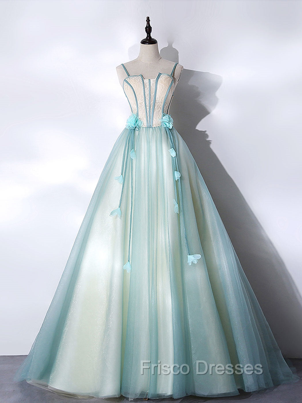 A-Line Tulle Green Long Formal Prom Dress, Green Graduation Dress with Sweep Train Main image