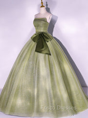 A Line Tulle Green Long Formal Prom Dress, Green Tulle Evening Party Dress