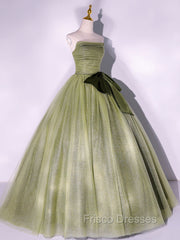 A Line Tulle Green Long Formal Prom Dress, Green Tulle Evening Party Dress