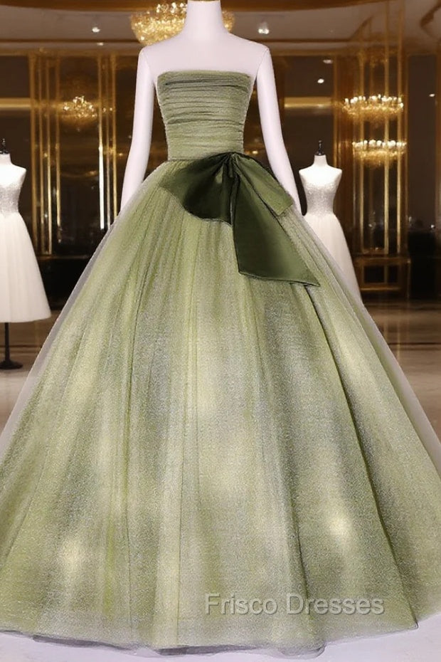 A Line Tulle Green Long Formal Prom Dress, Green Tulle Evening Party Dress