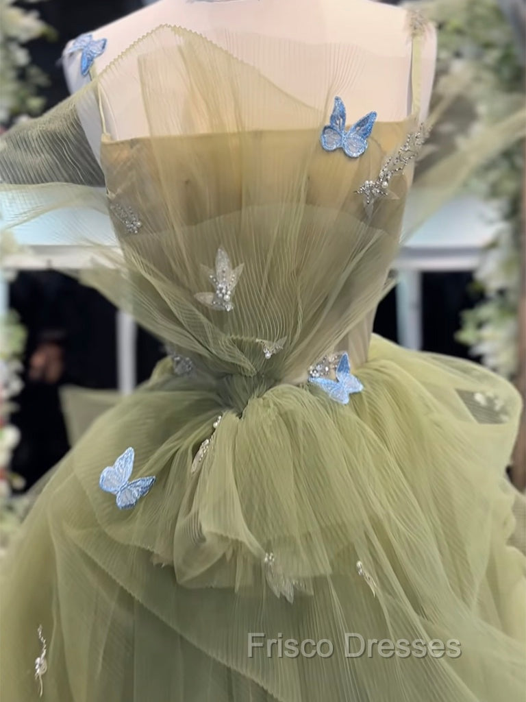 A-Line  Tulle Green Long Formal Prom Dress, Green Tulle Long Sweet 16 Dress Secondary image