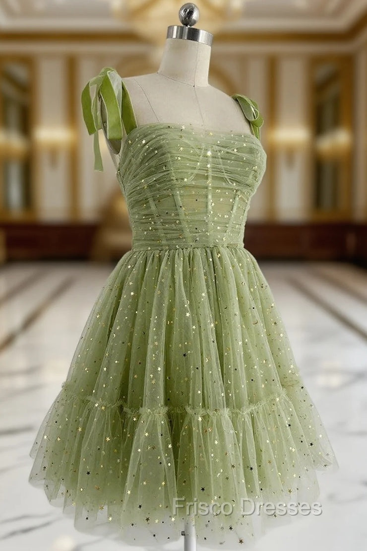 A-Line Tulle Green Short Formal Prom Dress, Cute Green Homecoming Dress Main image