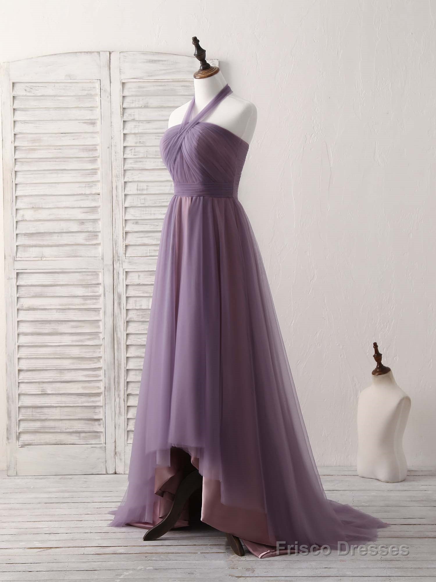 A-Line Tulle High Low Long Prom Dress Simple Bridesmaid Dress Secondary image