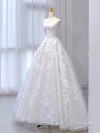 A-Line Tulle Lace Beige Long Formal Prom Dress, Beige Long Formal Dress