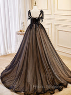 A-Line Tulle Lace Black Long Formal Prom Dress, Black Formal Evening Dress