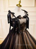A-Line Tulle Lace Black Long Formal Prom Dress, Black Formal Evening Dress