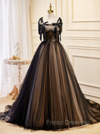 A-Line Tulle Lace Black Long Formal Prom Dress, Black Formal Evening Dress
