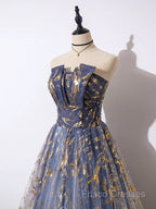 A-Line Tulle Lace Blue Short Formal Prom Dress, Cute Blue Homecoming Dress