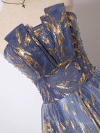 A-Line Tulle Lace Blue Short Formal Prom Dress, Cute Blue Homecoming Dress