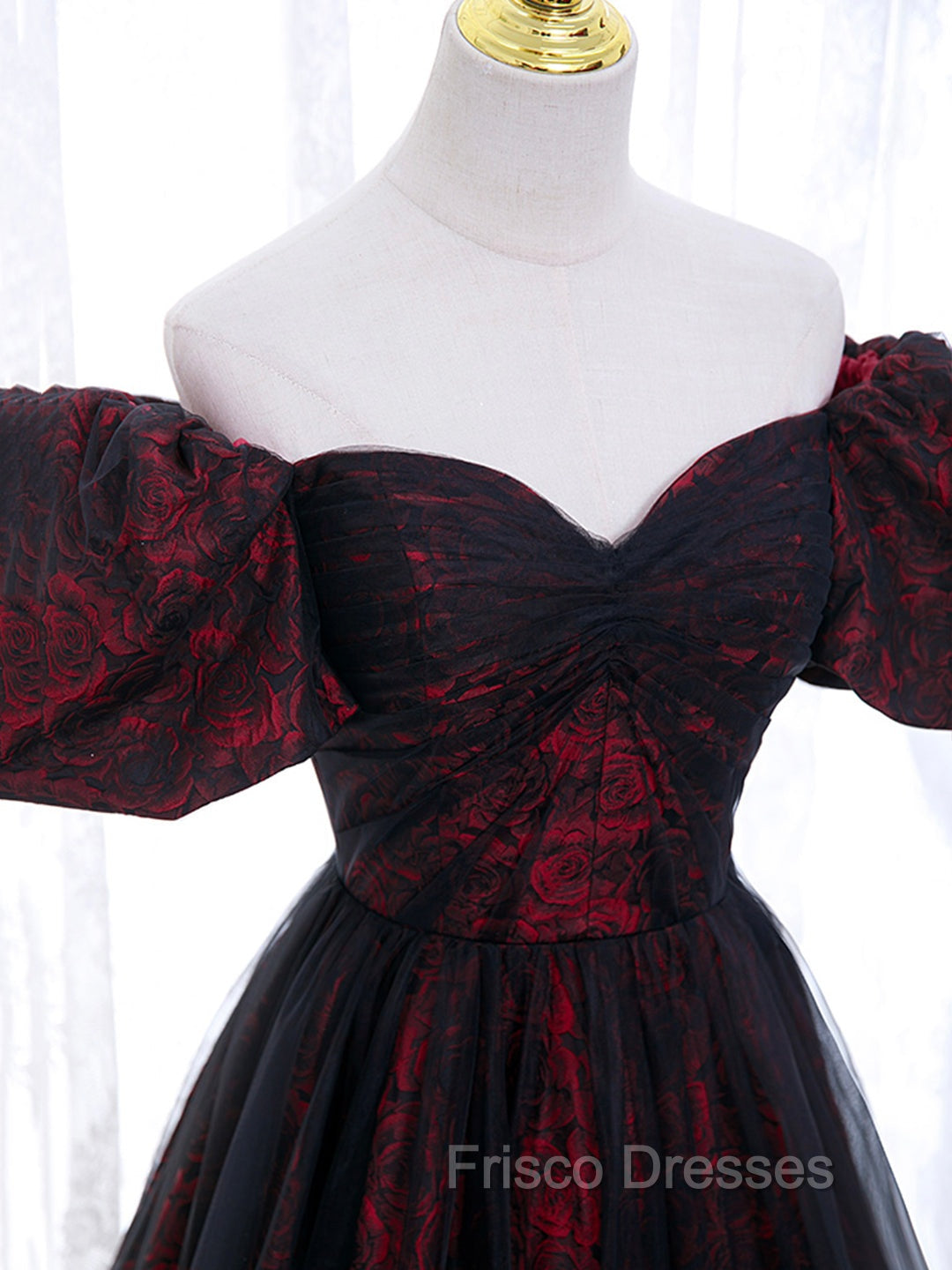 A-Line Tulle Lace Burgundy Long Formal Prom Dress, Burgundy Long Formal Dress