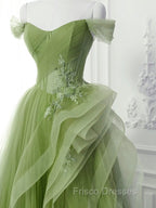 A-Line Tulle Lace Green Long Formal Prom Dress, Green lace Long Formal Dress