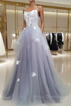 A line Tulle Lace Long Formal Dress, Lace Tulle Formal Prom Dress