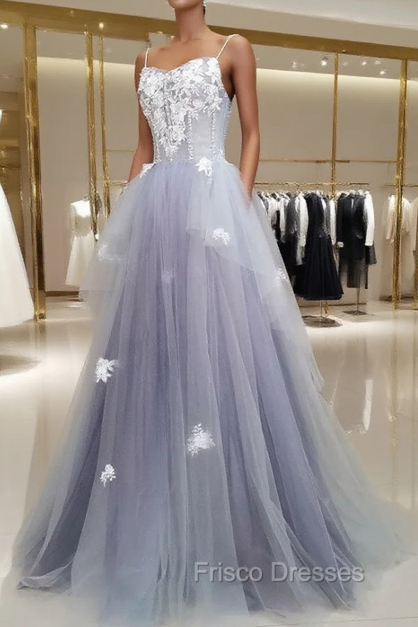 A line Tulle Lace Long Formal Dress, Lace Tulle Formal Prom Dress