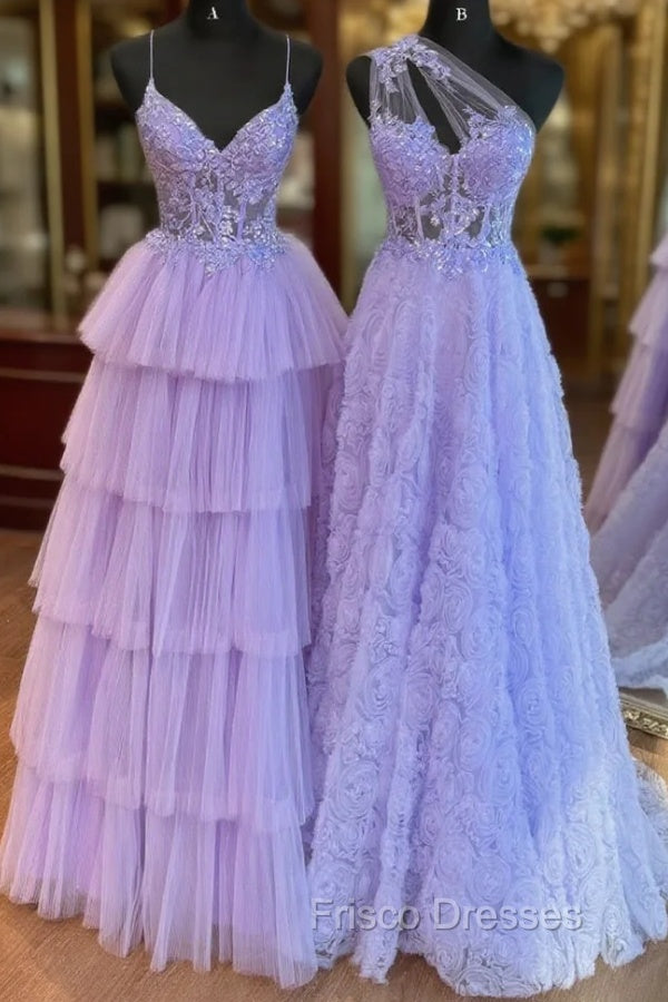 A-Line Tulle Lace Purple Long Formal Prom Dress, Purple Long Formal Dress Main image