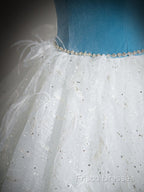 A-Line Tulle Lace White/Blue Long Formal Prom Dress, White/Blue Long Formal Dress