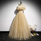 A Line Tulle Long Prom Dresses