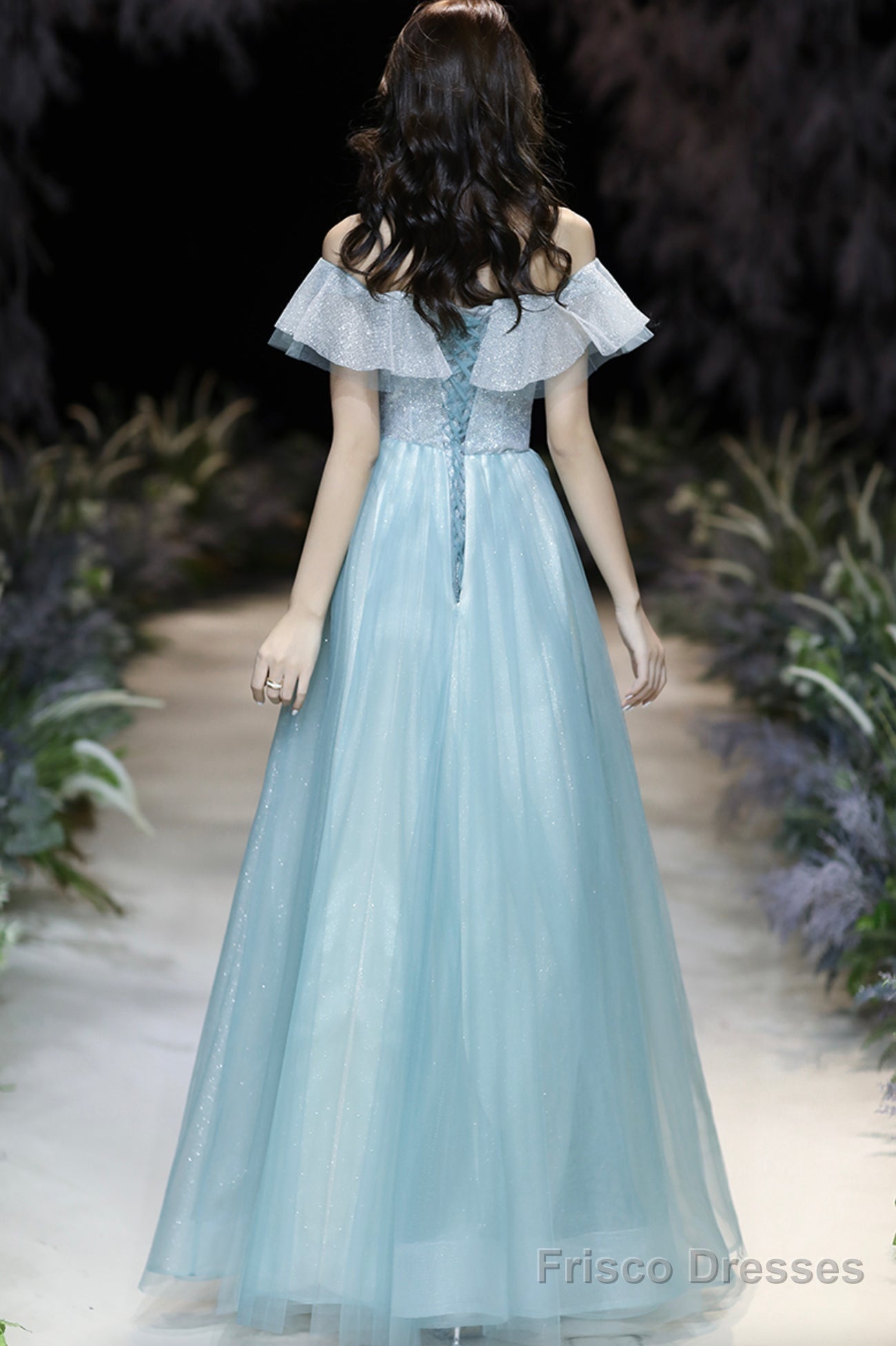 A-Line Tulle Long Prom Dress, Off The Shoulder Evening Dress