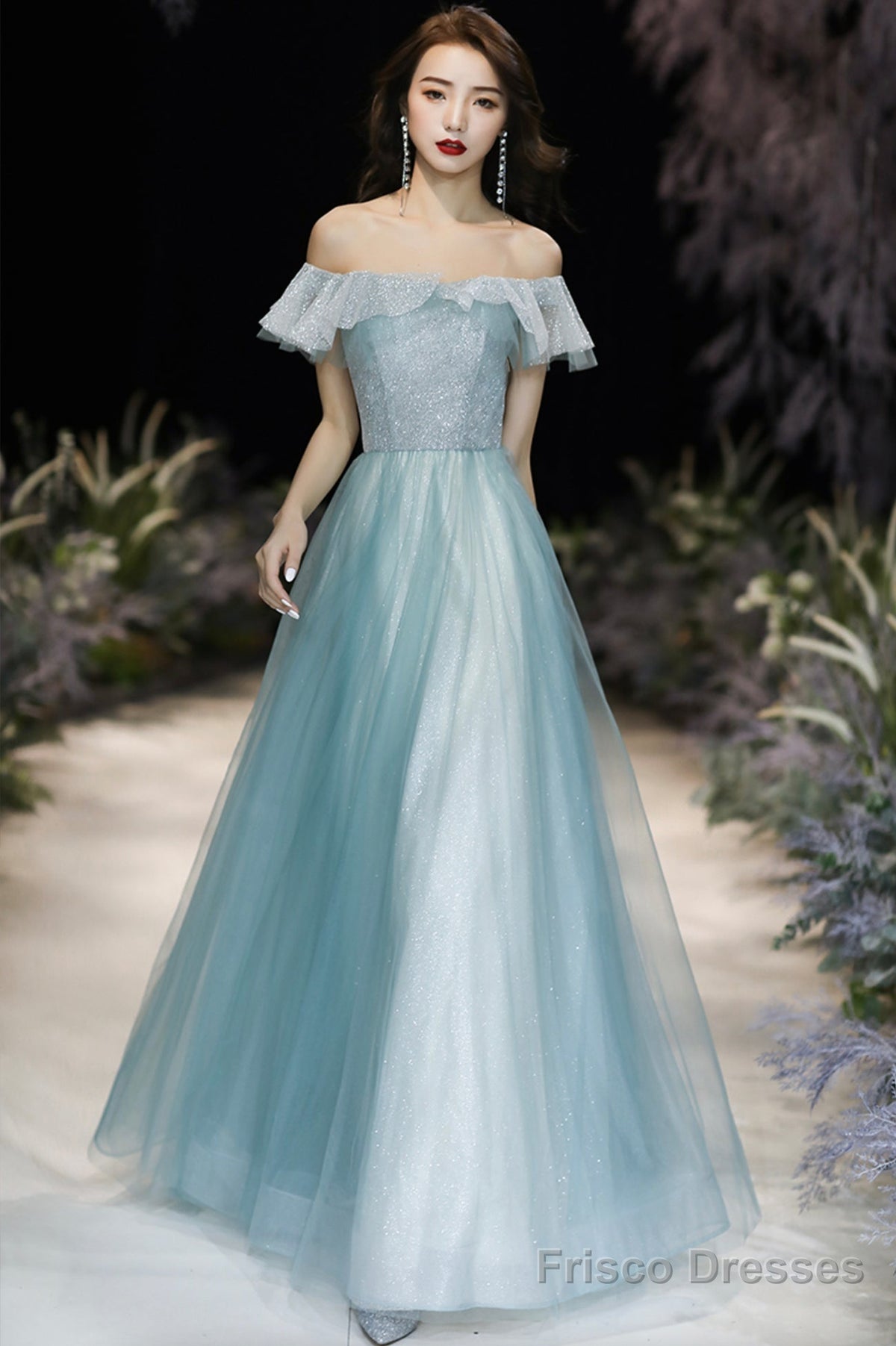 A-Line Tulle Long Prom Dress, Off The Shoulder Evening Dress – Frisco ...