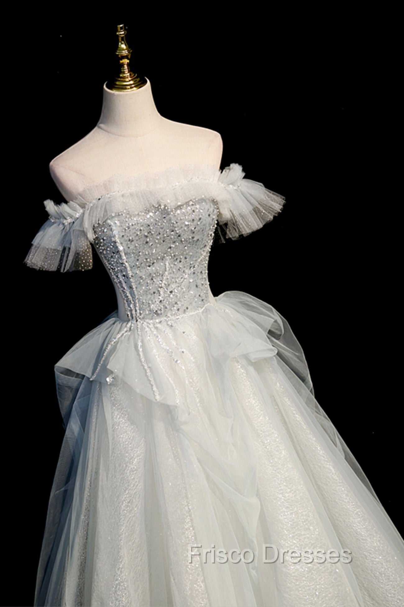 A-Line Tulle Long Formal Prom Dress with Beading