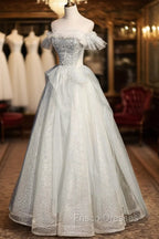 A-Line Tulle Long Formal Prom Dress with Beading