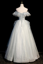 A-Line Tulle Long Formal Prom Dress with Beading