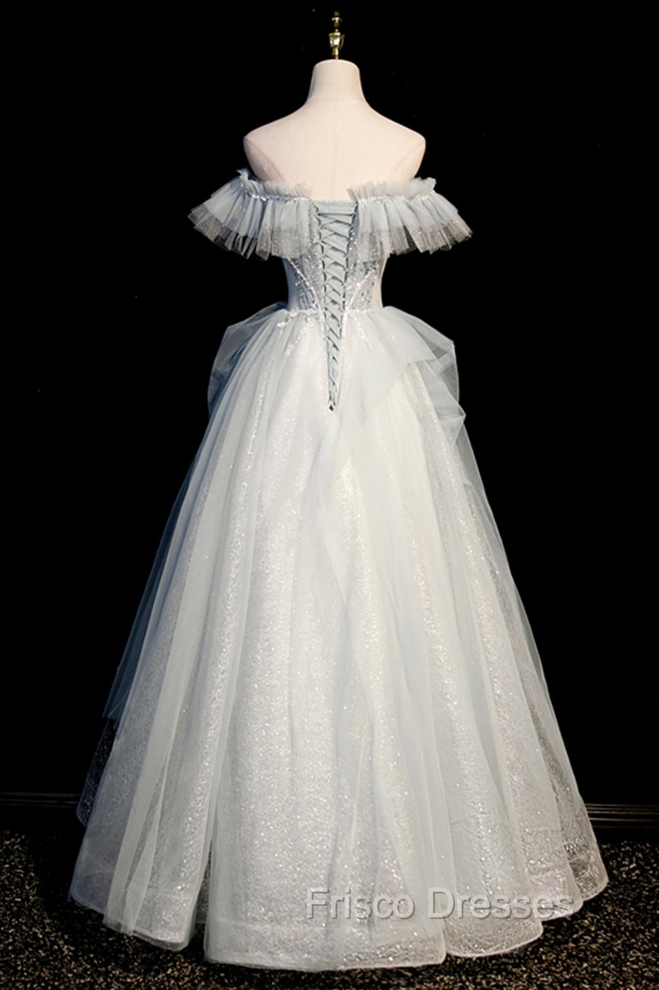 A-Line Tulle Long Formal Prom Dress with Beading