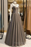 A-Line Tulle Long Formal Prom Dress with Beading, Cute Evening Party Dress