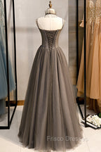 A-Line Tulle Long Formal Prom Dress with Beading, Cute Evening Party Dress