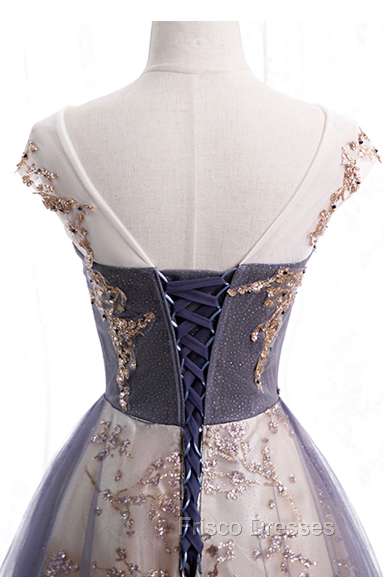 A-Line Tulle Long Formal Prom Dress with Sequins, Cute Scoop Neckline Evening Dress