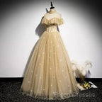 A Line Tulle Long Formal Prom Dress