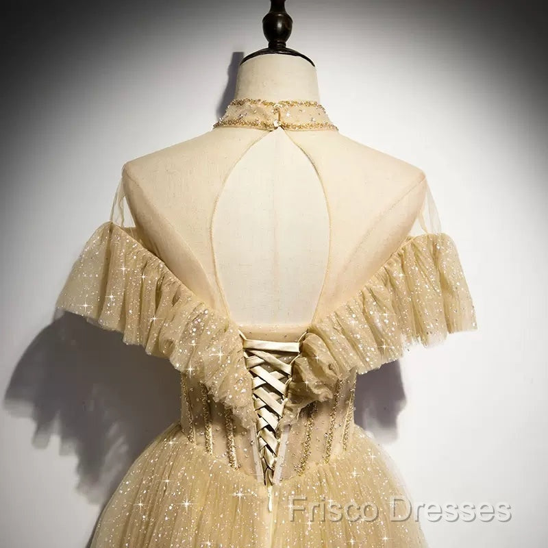 A Line Tulle Long Formal Prom Dress