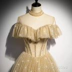 A Line Tulle Long Formal Prom Dress