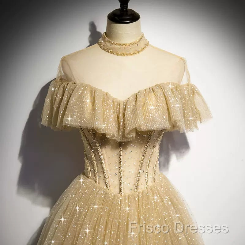 A Line Tulle Long Formal Prom Dress