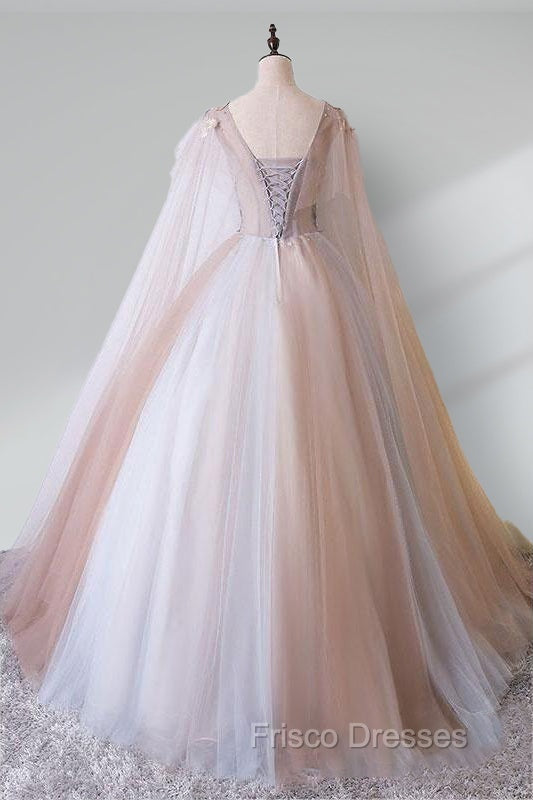 A Line Tulle Pink Embroidery Appliqued Long Formal Prom Dress Secondary image