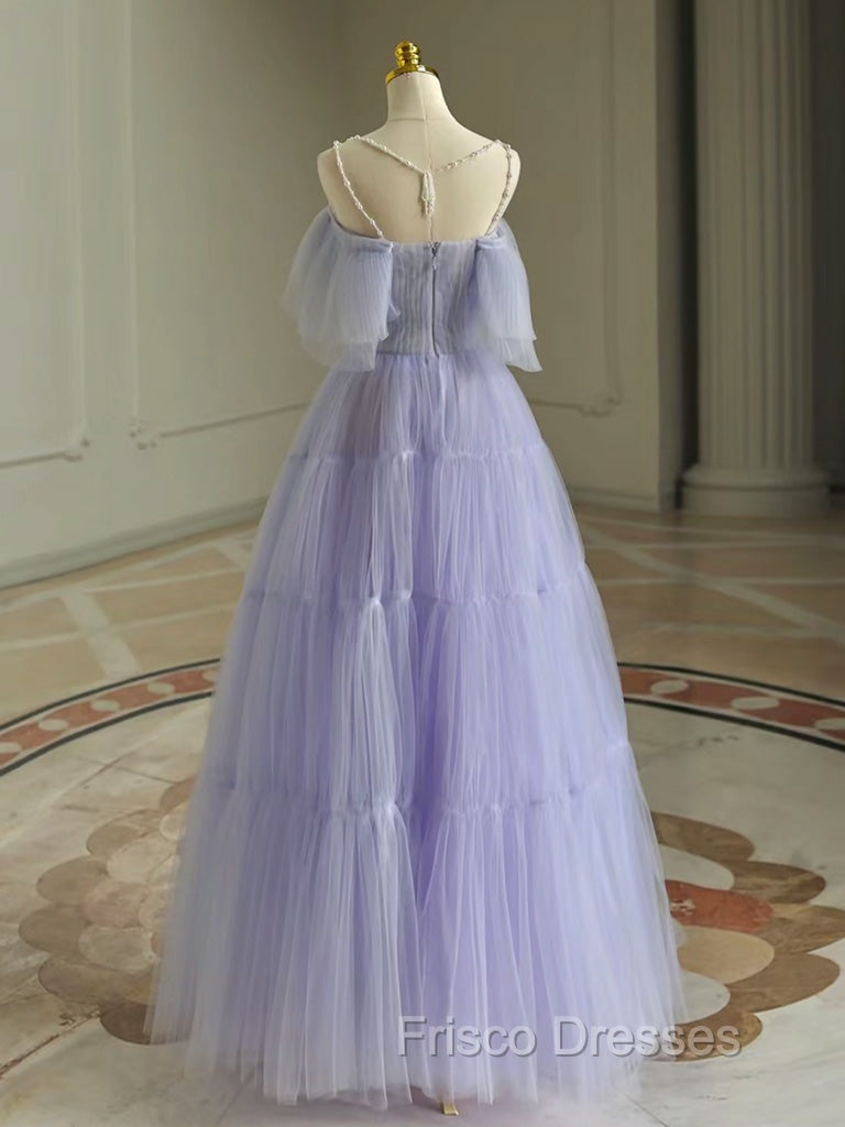 A-Line Tulle Purple Long Formal Prom Dress, Purple Long Graduation Dress