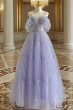 A-Line Tulle Purple Long Formal Prom Dress, Purple Long Graduation Dress