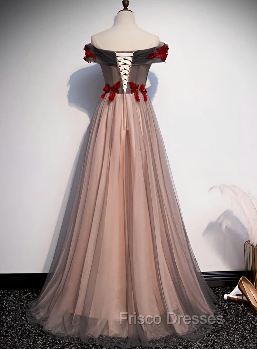 A-line Tulle Ruched Embellished Formal Prom Dress, Long Party Dress