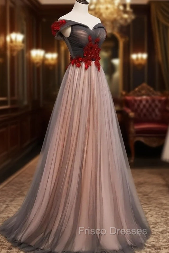 A-line Tulle Ruched Embellished Formal Prom Dress, Long Party Dress Main image