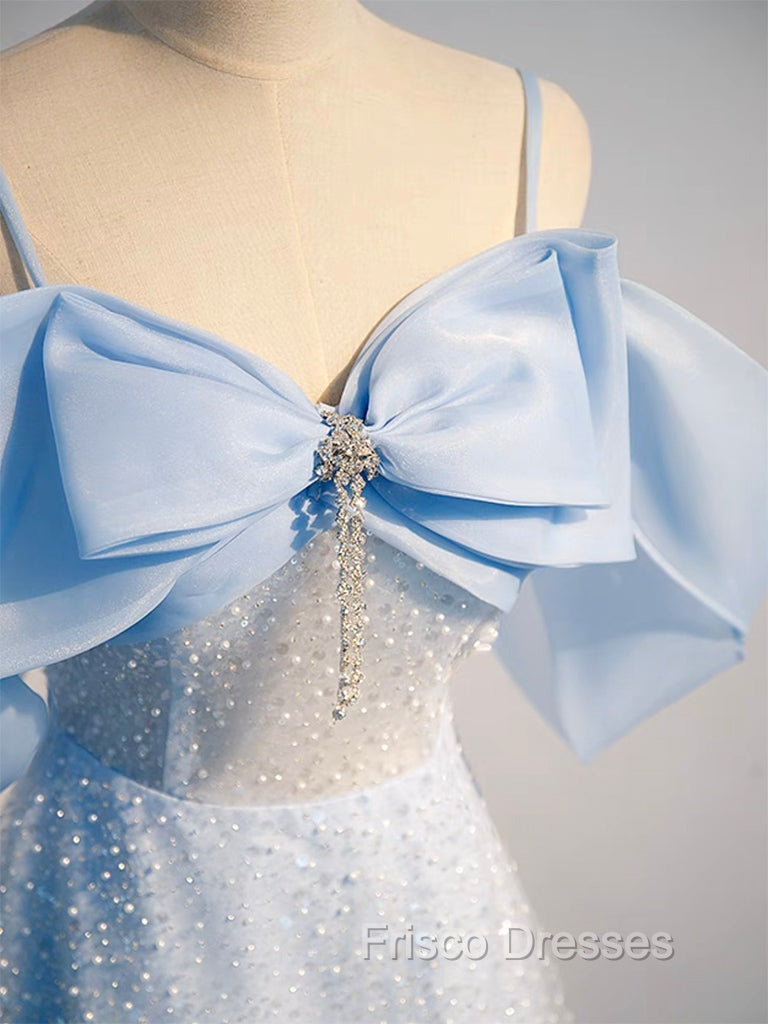 A-Line Tulle Sequin Blue Long Formal Prom Dress, Blue Long Formal Dress Secondary image