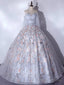 A-Line Tulle Sequin Lace Long Prom Dress, Lace Long Formal Dress