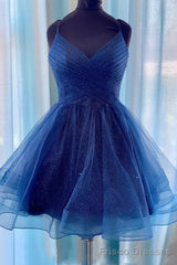 A-line Tulle Spaghetti Straps Cascading Ruffles Corset Short/Mini Dress