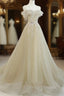 A-Line Tulle Straps Beaed Lace Long Formal Dress, Tulle Evening Dress Formal Prom Dress