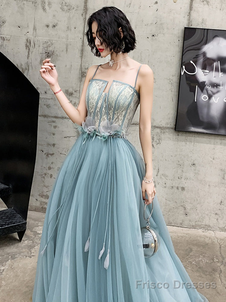 A-Line Tulle Straps Long Blue Floor Length Party Dress, Blue Evening Dress Prom Dress Secondary image