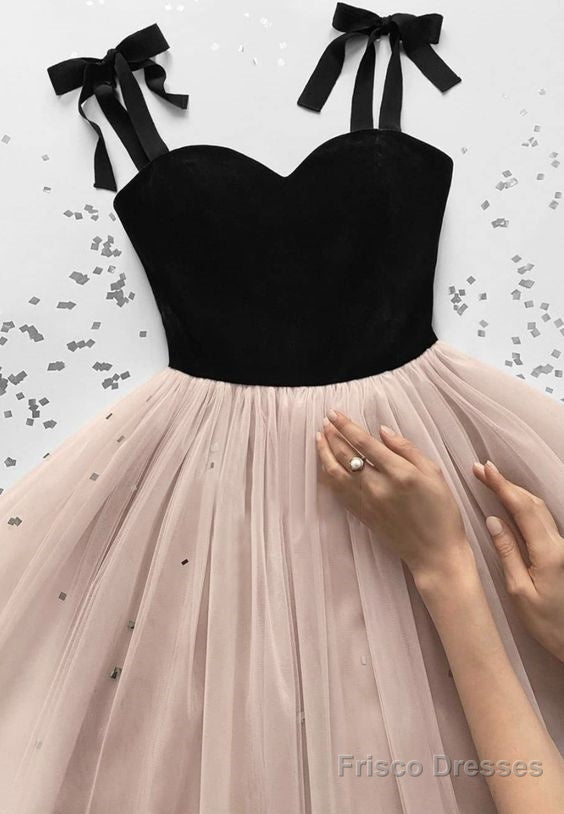 A Line Tulle Velvet Short Party Dress Short Homecoming Dresses
