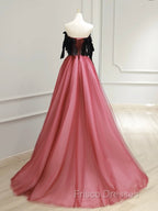 A-Line Tulle Watermelon Red Long Formal Prom Dress, Watermelon Red Tulle Long Formal Dress