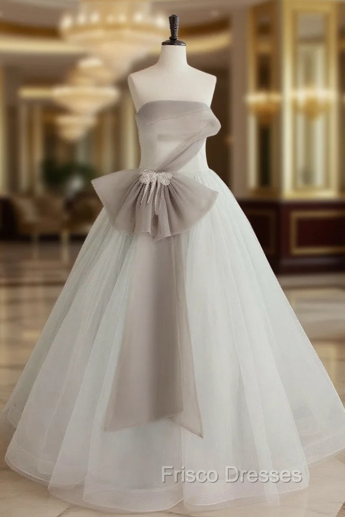 A-Line Tulle White Long Formal Prom Dress, White Formal Party Dress Main image