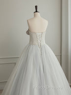 A-Line Tulle White Long Formal Prom Dress, White Formal Party Dress