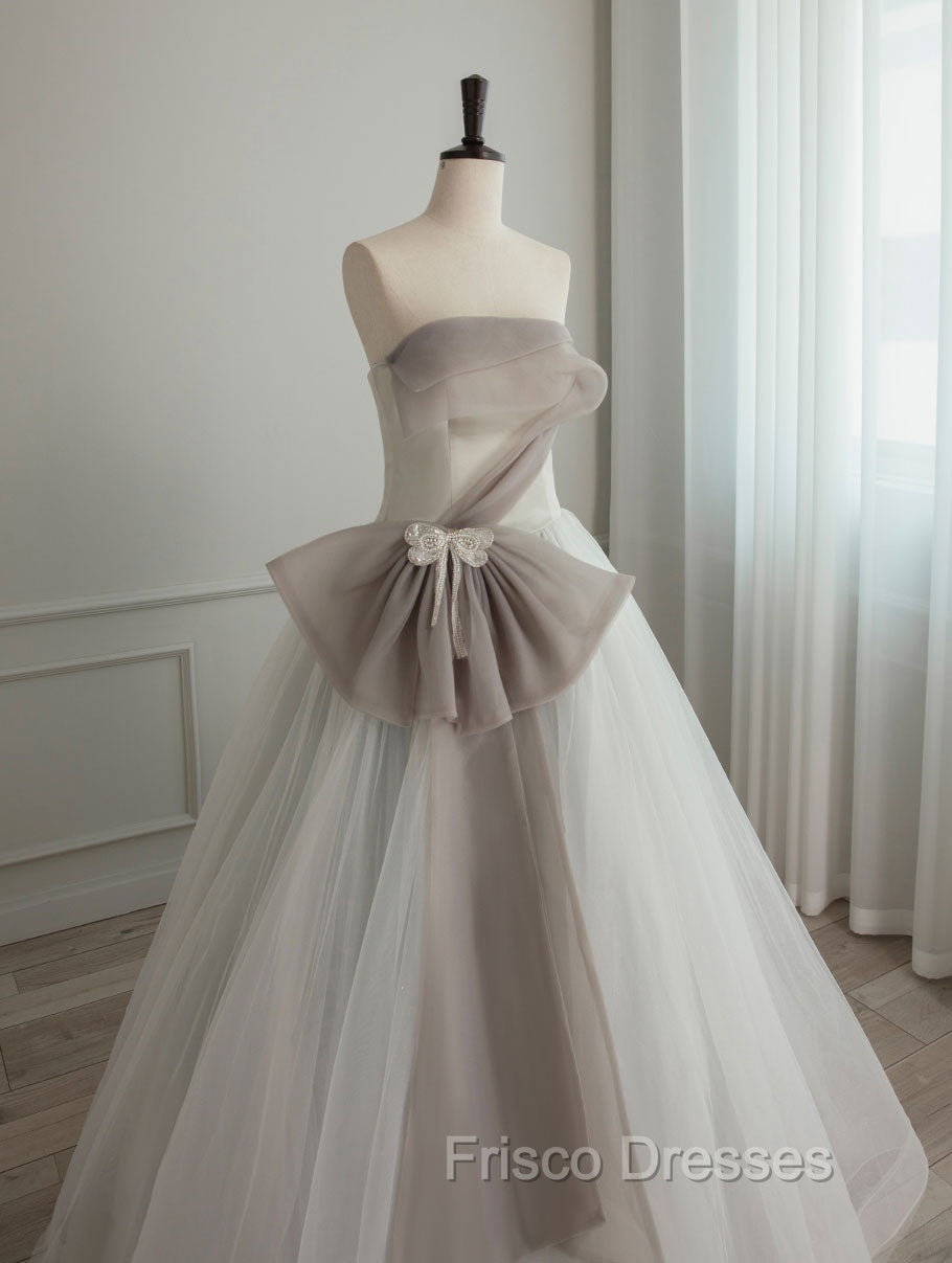 A-Line Tulle White Long Formal Prom Dress, White Formal Party Dress