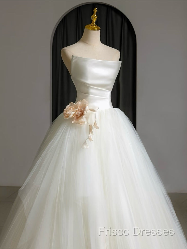 A-Line Tulle White Long Formal Prom Dress, White Long Formal Dress